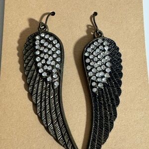 Elegant‎ Black/Gold Toned Wing Earrings with Crystal Accents